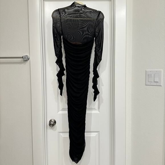 NWT SER.O.YA Trina Mesh Ruched Midi Dress in Black Size XS - Picture 3 of 8